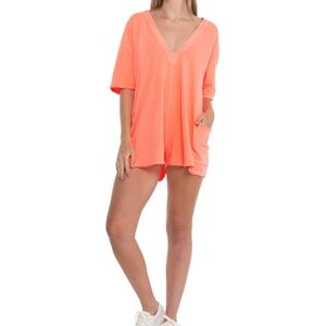 FP Movement by Free People Hot Shot Tee Romper in Neon Coral in Various NWT